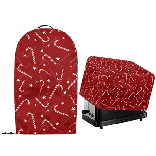 NETILGEN Staubdichte Schutzabdeckungen für Küchengeräte für Toaster, Backofen und Arbeitsplatte, Standmixer, Staubschutz mit Kordelzug am Saum, Weihnachts-Süßigkeitenstange, Rot, 2 Stück von NETILGEN