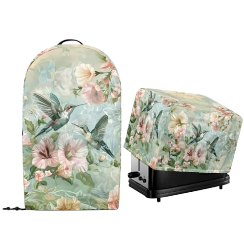 NETILGEN Staubschutz für Küchengeräte mit Kordelzug am Saum für Standmixer, Küchenmaschine und Toaster, Brotmaschine, Staubschutz, Abdeckungen, Hibiskus, Blume, Kolibri von NETILGEN