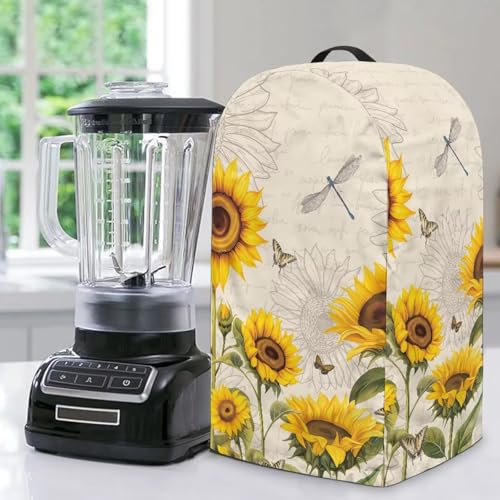 NETILGEN Staubschutz für Küchenmaschine mit Sonnenblumen-Motiv und Libellen-Druck, für kleine Geräte, Anti-Fingerabdruck, öldicht, Staubschutz, Standmixer, Entsafter, Abdeckung für Sojamilchmaschinen von NETILGEN