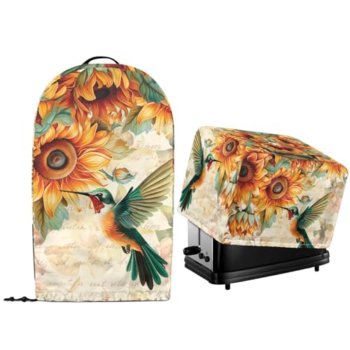 NETILGEN Staubschutz für kleine Küchengeräte mit Kordelzug am Saum für Ständer, Mix, Küchenmaschine und Toaster, Brotbackmaschine, Backofenschutz, Sonnenblume, Kolibri von NETILGEN