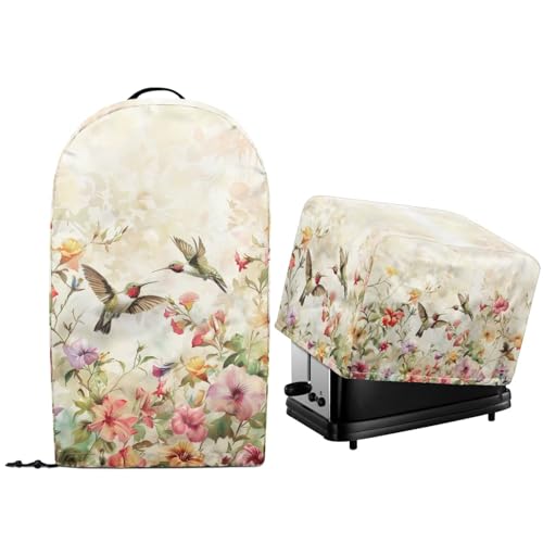 NETILGEN Staubschutzabdeckungen für Küchengeräte, Blumenmuster, Kolibri, 2 Stück, für Küchenmaschine, Mixer, Toaster, Brotbackofen, Staubschutz von NETILGEN
