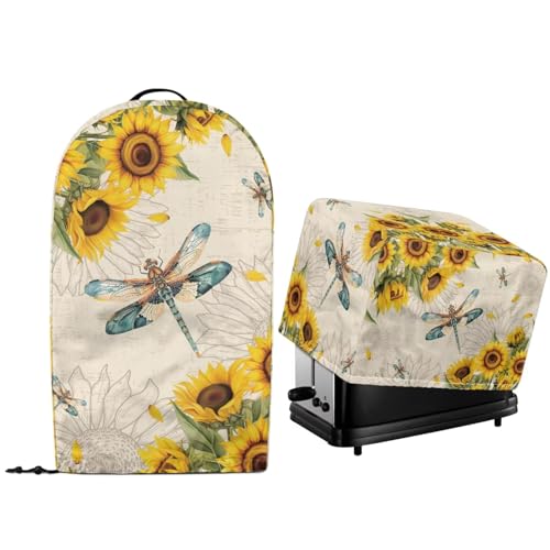 NETILGEN Staubschutzabdeckungen für Küchengeräte mit Sonnenblumen-Motiv, gesteppt, für Backofen und Ständer, Mixer, Ölflecken, 2 Stück von NETILGEN