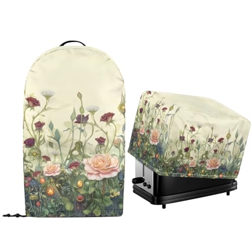 NETILGEN Staubschutzabdeckungen für kleine Geräte mit Kordelzug am Saum, Ständer, Mix, Küchenmaschine und Toaster, Brotbackmaschine, Ofen, Staubschutzhüllen, Rose, Blumenblatt von NETILGEN