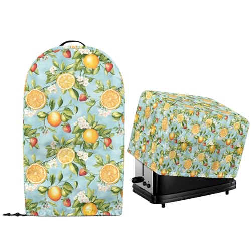 NETILGEN Staubschutzhüllen für Küchengeräte, 2 Stück, frische Zitrone, Blumendruck, Arbeitsplatte, Ständer, Mixer, Maschinenabdeckungen und gesteppter Toaster, Ofen, Staubschutz von NETILGEN