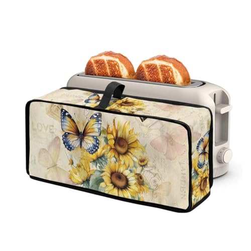 NETILGEN Sunflower Butterfly Print 2 Slice Long Slot Toaster Bread Machine Cover with Top Handle Design Kitchen Small Appliance Cover Dust Protection Universal Fit Slim Toaster von NETILGEN