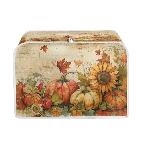 NETILGEN Toaster-Abdeckung, 2 Scheiben, staubdicht, Fingerabdruckschutz, Backgeschirr, Toaster, Ofen, Staubschutz mit Aufhängeschlaufe, Erntedankfest, Sonnenblumenkürbisse von NETILGEN