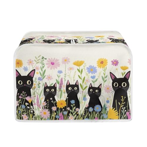 NETILGEN Toaster-Abdeckung mit Blumenmuster und niedlicher Katze, schmutzabweisend, für kleine Geräte, Brotbackmaschine, Ofen, Staub- und Fingerabdruckschutz, maschinenwaschbar von NETILGEN