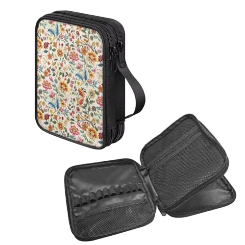 NETILGEN Tragbare Reise-Häkelnadel-Zubehör-Organizer-Tasche, kompakte Häkelnadel-Tasche mit Griff, Vintage-Boho-Blumen, Blüten NETILGEN Tragbare Reise-Häkelnadel-Zubehör-Organizer-Tasche, kompakte Häkelnadel-Tasche mit Griff, Vintage-Boho-Blumen, Blüten von NETILGEN