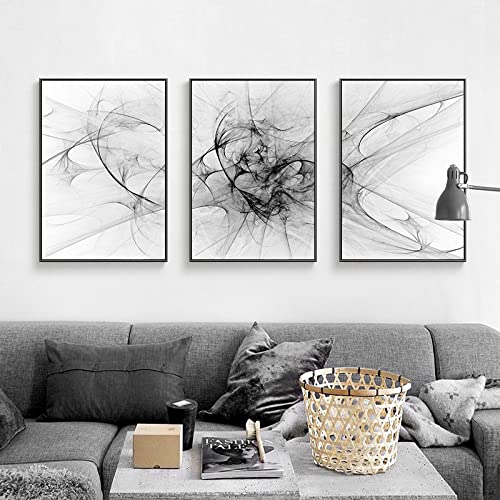 NETIVA Modernes minimalistisches Schwarz-Weiß-Linien-abstraktes Tusche-Kunst-Triptychon-Gemälde HD-Poster druckt Bilder auf Leinwand für Wohnzimmer, Schlafzimmer, Deko, 50 x 70 cm x 3, kein Rahmen von NETIVA