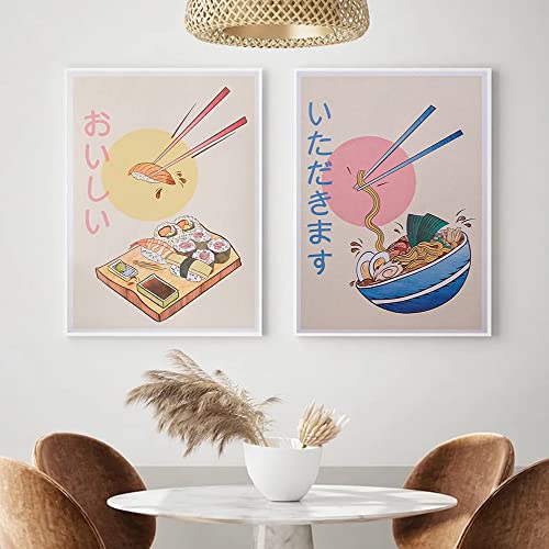 NETIVA Wandkunst, Leinwandgemälde, japanischer Stil, Küche, Essen, Poster und Drucke, Ramen-Sushi, abstrakte Wandbilder für Restaurant, Heimdekoration, 42 x 60 cm x 2, ohne Rahmen von NETIVA