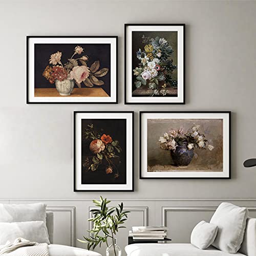 NETIVA bilder Light Dark Floral Vintage Painting On Canvas Poster Still Life Botanical Floral Fauna Canvas Print Gallery Wandkunst Picture Decor-30X40Cmx4 ohne Rahmen von NETIVA