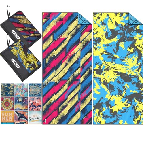 NETMEO 2er-Pack leichte Strandtücher aus Mikrofaser, 180 x 80 cm, groß, sandfrei, schnelltrocknend, saugfähig, dünn, kompakt, für Pool, Camping, Strand (Fancy Sports) von NETMEO