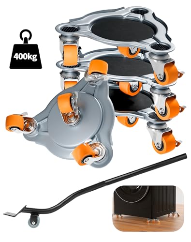 4er Möbeltransportrollen Set mit 360° drehbaren Möbelrollen schwerlast (400 kg Traglast) + 62cm Möbelheber Möbelroller & Hebevorrichtung für schwere Möbel wie Kühlschrank, Waschmaschine, Sofa von NETONDA