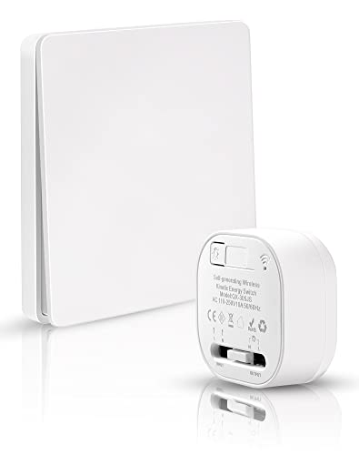 Funkschalter Set ohne batterie NETONDA Funk Lichtschalter mit Empfänger Batterieloser Funk-Wandschalter, Keine Verkabelung Erforderlich, Innen 50M Reichweite, Drahtlos Schalter für Lampe von NETONDA
