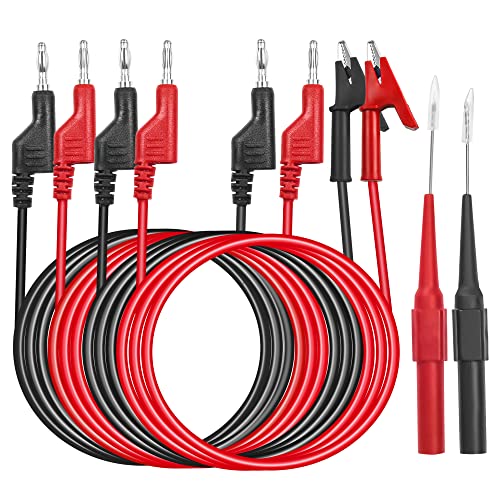 6 Stück Multimeter Messleitungen Set mit Krokodilklemmen, 4mm Isolierte Bananenstecker Messleitung, Messleitungen für Strommessgeräte, Prüfsonden für Digital Multimeter Elektrische Prüfung von NETONDA