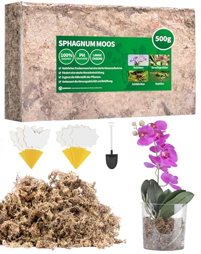 500g Sphagnum Moos für Pflanzen Terrarium Orchideen Torfmoos Terrarienmoos Peat Moss Feuchtigkeitsspendende Ernährung Natürliches TerrarienSubstrat für Orchideen Moos mit Trauermücken Gelbsticker von NETONDA