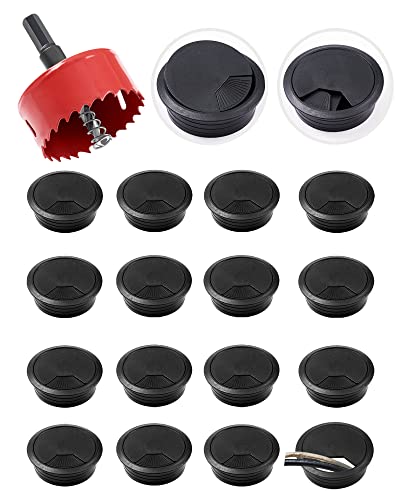 NETONDA 16PCS Kabeldurchführung Schreibtisch Kunststoff mit Lochsäge 60mmØ Kabeldurchlass Kabeldurchführung Rund Kabeldose Schwarz Tischdurchführung Kabel Durchführung für Tisch Büro Arbeitsplatten von NETONDA