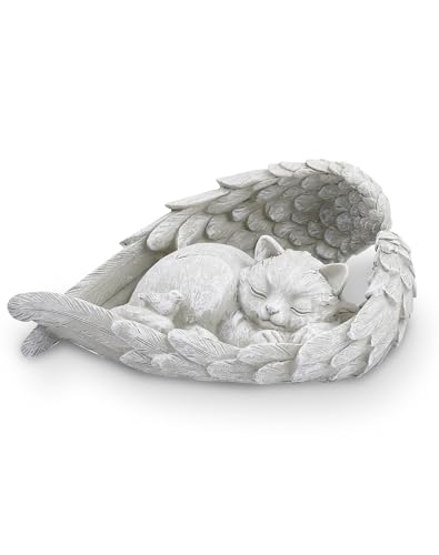 NETONDA Katze Engel Gedenkstein Grabstein Katze für draußen Tiergrabstein Polyresin Katzenfigur Garten wunderschönes Andenken Zuhause Grabschmuck Deko (Reinweiß) von NETONDA