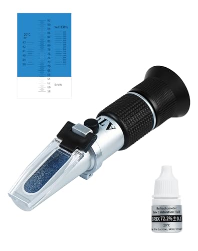 NETONDA Refraktometer Honig 3in1 Imker Refraktometer 58-92% Brix 12-27% Wasser 38-43°Baume Be° Honigtester mit ATC Honey Refractometer Handrefraktometer für Honig Zuckersirup Fruchtmarmelade Melasse von NETONDA