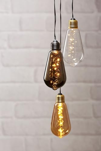NETPROSHOP 1x LED Glühlampe Batteriebetrieben mit Timer zum Hängen mit 1,5m Kabel Farbwahl, Farbe:Amber-Glas von NETPROSHOP