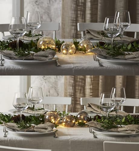 NETPROSHOP 3er Set Deko Glaskugeln mit Crackle Glas, 10 LED Warmweiß inkl. Timer, Batterbetrieben, Farbe:Rauchglas von NETPROSHOP