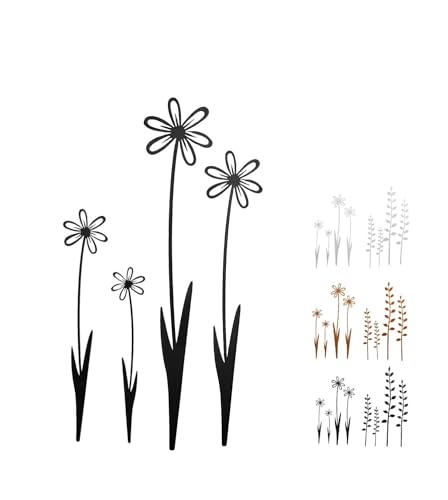 NETPROSHOP 4er Set Blumen oder Zweige zum Stecken Gartenstecker Metall Höhe ca. 15-30 cm, Farbe:Schwarz, Auswahl:Blumen von NETPROSHOP