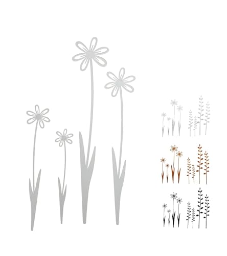 NETPROSHOP 4er Set Blumen oder Zweige zum Stecken Gartenstecker Metall Höhe ca. 15-30 cm, Farbe:Weiss, Auswahl:Blumen von NETPROSHOP