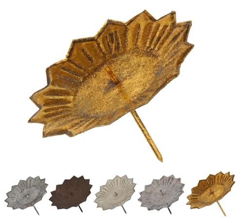 NETPROSHOP Antik Kerzenteller zum Stecken aus Metall D11xH8cm Auswahl, Farbe:Gold Antik von NETPROSHOP