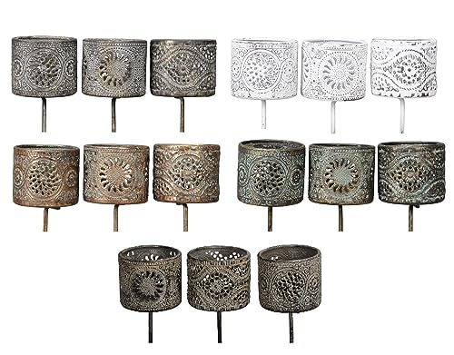 NETPROSHOP Antik Teelichthalter zum Stecken aus Metall D 6cm x H 5cm + Stab Auswahl, Farbe:Weiss Antik, Auswahl:Blume von NETPROSHOP