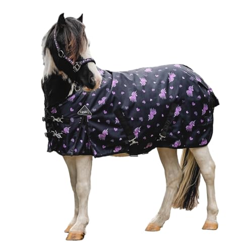 NETPROSHOP Atmungsaktive wasserdichte Regendecke Einhorn mit 100g Füllung Turnout-Stoff Gr. 65-155, Groesse:155, Farbe:Einhorn von NETPROSHOP