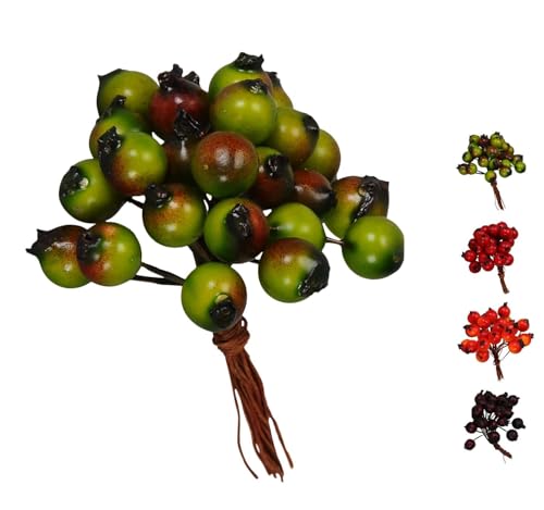 NETPROSHOP Beerenpick bestehend aus 1 Bündel mit 24 Beeren Länge 9 cm Beerenzweig Farbwahl, Farbe:Gruen von NETPROSHOP