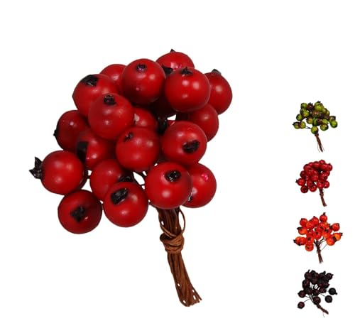 NETPROSHOP Beerenpick bestehend aus 1 Bündel mit 24 Beeren Länge 9 cm Beerenzweig Farbwahl, Farbe:Rot von NETPROSHOP