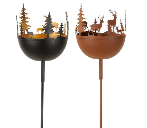 NETPROSHOP Dekoschale mit Waldrelief am Stab antik Metallschale Rost u Gold-Schwarz, Farbe:Rost von NETPROSHOP
