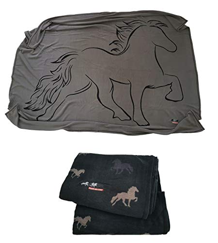 NETPROSHOP Fleece Decke Karlslund Kuscheldecke mit Motiv Isländer Pferd, Farbe:Grau von NETPROSHOP