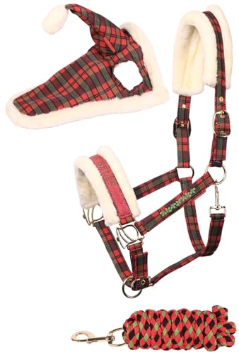 NETPROSHOP Halfterset Christmas bestehend aus Halfter, Führstrick, Ohrenschutz, Shetty-Full, Groesse:Shetty, Farbe:Rot von NETPROSHOP
