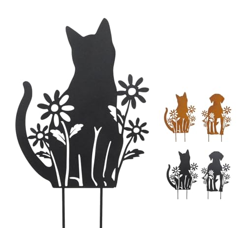 NETPROSHOP Hund o. Katze zum Stecken in Rost o. Schwarz Gartenstecker Metall Höhe ca. 25 cm, Farbe:Schwarz, Auswahl:Katze von NETPROSHOP