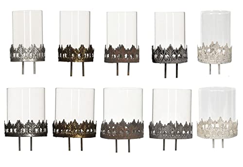 NETPROSHOP Kerzen- und Teelichthalter für Kränze mit Glasaufsatz zum Stecken Auswahl, Farbe:Silber Antik, Auswahl:7 cm von NETPROSHOP