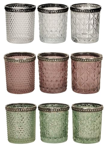 NETPROSHOP Teelichthalter Windlicht aus Glas Teelichtglas Höhe ca. 6,5 cm Farb- und Musterwahl, Farbe:Lila, Auswahl:Raute von NETPROSHOP