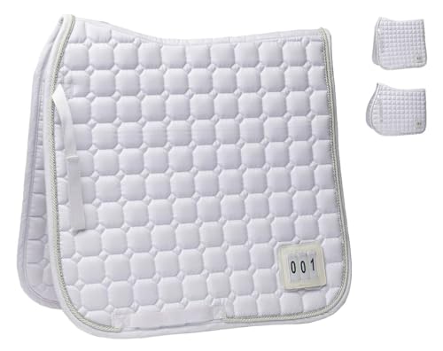 NETPROSHOP Turnier Schabracke Stockholm Dressur oder VS Weiss Gr. Pony oder Full mit Sichtfenster für Startnummer, Groesse:Full, Farbe:Dressur von NETPROSHOP