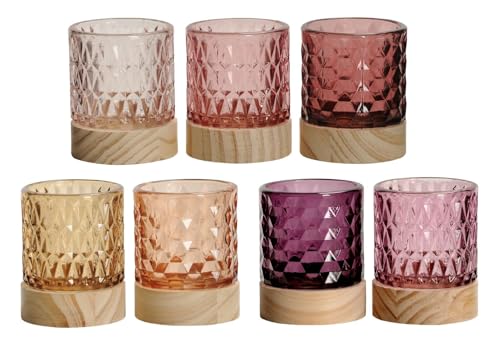 NETPROSHOP Windlicht Teelichthalter Glas mit Holzsockel Höhe ca. 8cm x DM ca. 7cm, Farbe:Aubergine NETPROSHOP Windlicht Teelichthalter Glas mit Holzsockel Höhe ca. 8cm x DM ca. 7cm, Farbe:Aubergine von NETPROSHOP