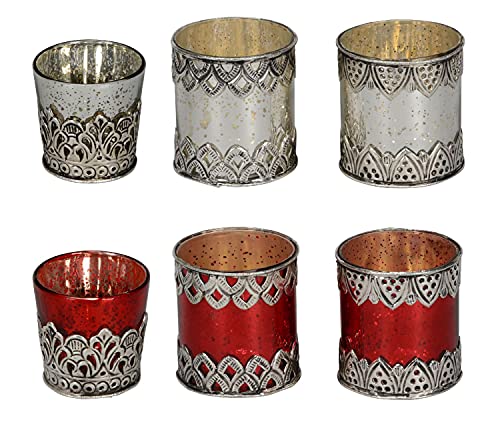 NETPROSHOP Windlicht Teelichthalter Orientalisch mit Metalldekor, 6x7cm oder 8x9cm, Auswahl, Farbe:Rot, Auswahl:6 x 7 cm von NETPROSHOP