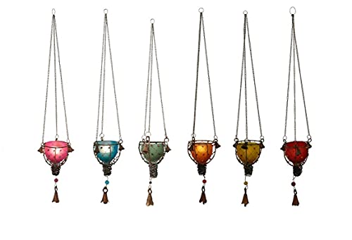 NETPROSHOP Windlicht Teelichthalter mit Glöckchen zum Hängen aus farbigem Glas und Metall, Farbe:Türkis von NETPROSHOP