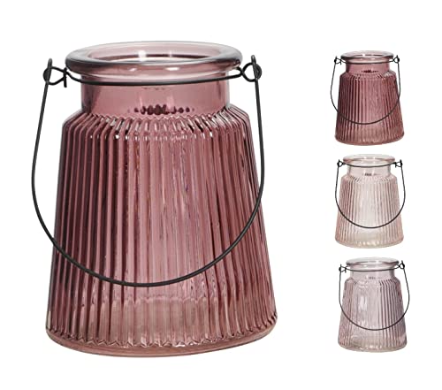 NETPROSHOP Windlicht mit Henkel Teelichtglas Höhe ca. 12 cm Teelichthalter in Rosa-Tönen, Farbe:Dunkelrosa von NETPROSHOP