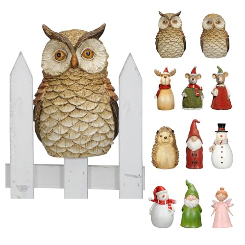 NETPROSHOP Zaunhocker Zaunfigur Elfe Zwerg Schneemann Elch u.v.m. aus Polyresin H: 16-20cm, Auswahl:Waldohreule von NETPROSHOP