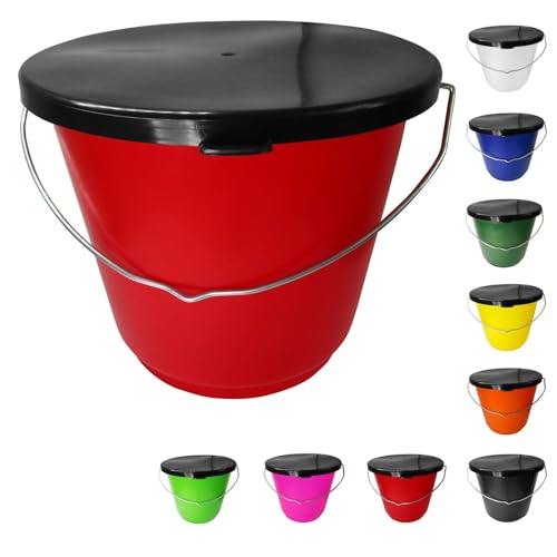 netproshop 12 Liter Eimer Groß mit schwarzem Deckel Lebensmittelecht mit Skala Futtereimer Haushaltseimer, Farbe:Rot von NETPROSHOP