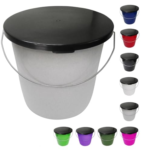 netproshop 5 Liter Eimer Klein mit schwarzem Deckel Lebensmittelecht mit Skala Futtereimer, Farbe:Grau von NETPROSHOP