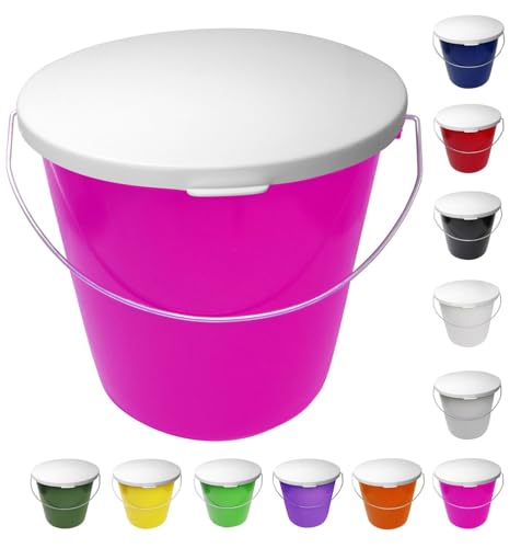 netproshop 5 Liter Eimer Klein mit weißem Deckel Lebensmittelecht mit Skala Futtereimer, Farbe:Pink von NETPROSHOP