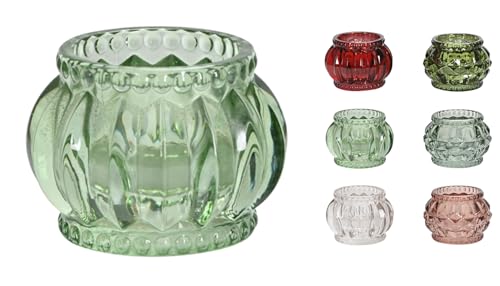 netproshop Deko Teelichtglas mit schöner Struktur Windlicht Höhe ca. 5 cm, Farbe:Mint von NETPROSHOP