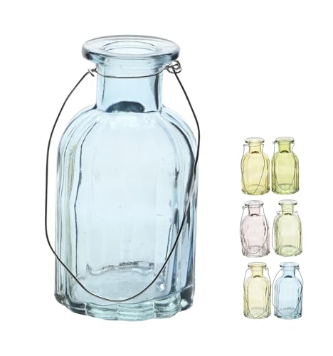 netproshop Glasvase zum Stellen oder Hängen Höhe ca.10 cm transparente Farben mit Metallbügel, Farbe:Verona von NETPROSHOP