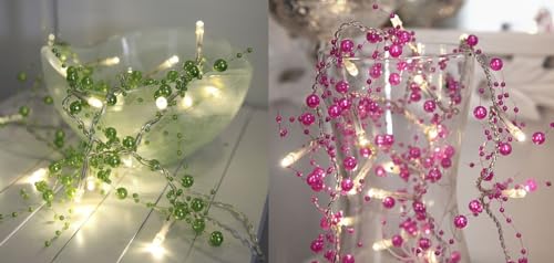 netproshop LED Batterie Lichterkette Pearl Warm Weiß Indoor, Farbe:Pink von NETPROSHOP